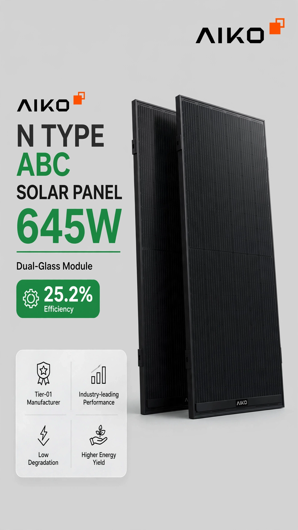 AIKO N-Type ABC 645W solar panels